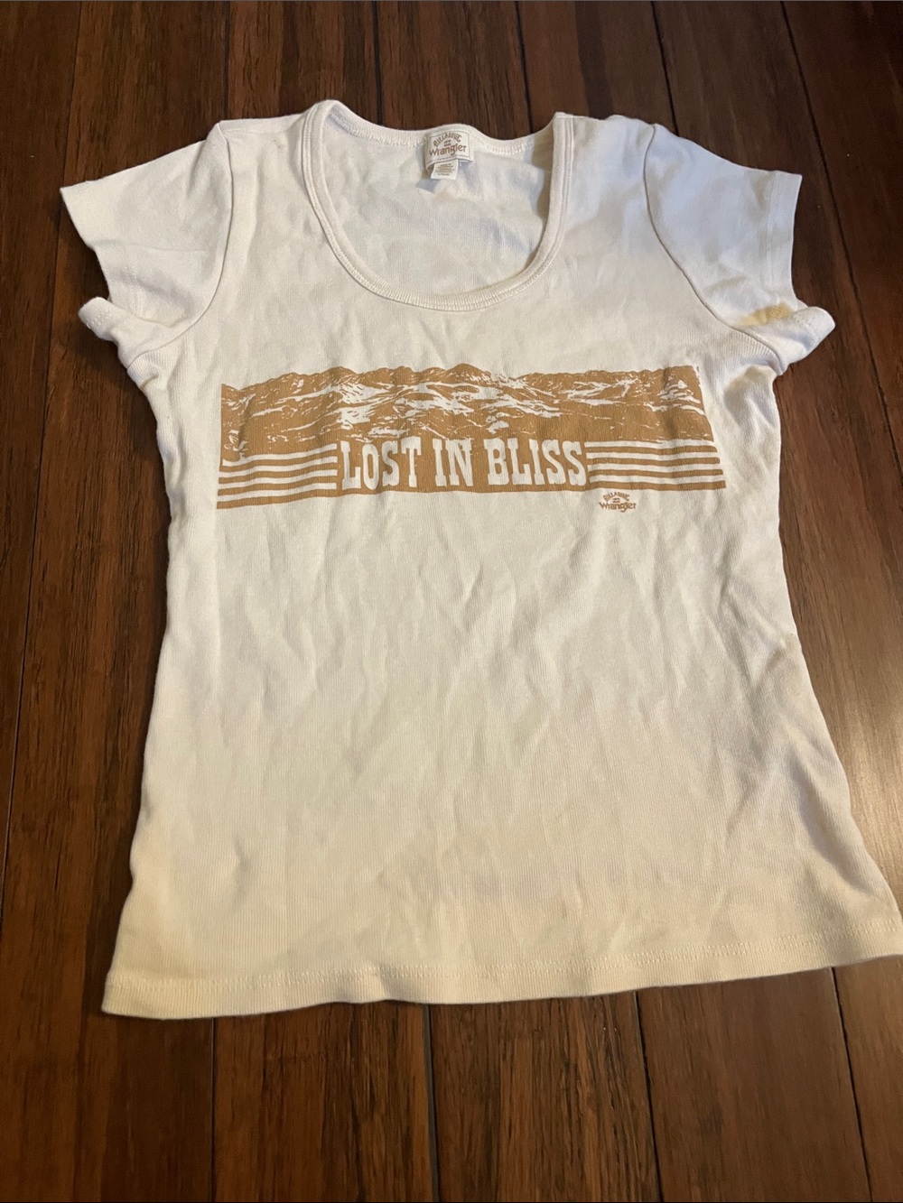 Wrangler White Tee with Tan 'Lost In Bliss' Graphic